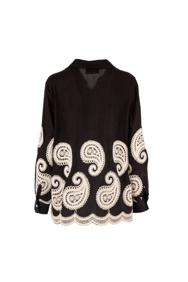 TPN Dryden Black Paisley Lace Embroidered Shirt