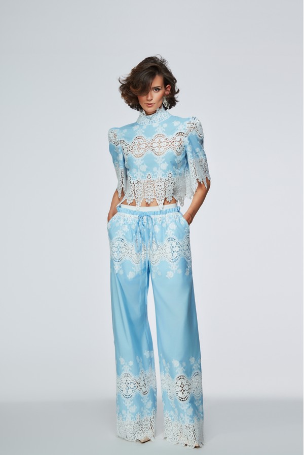 HOBSON PANTALONE BIANCO CELESTE