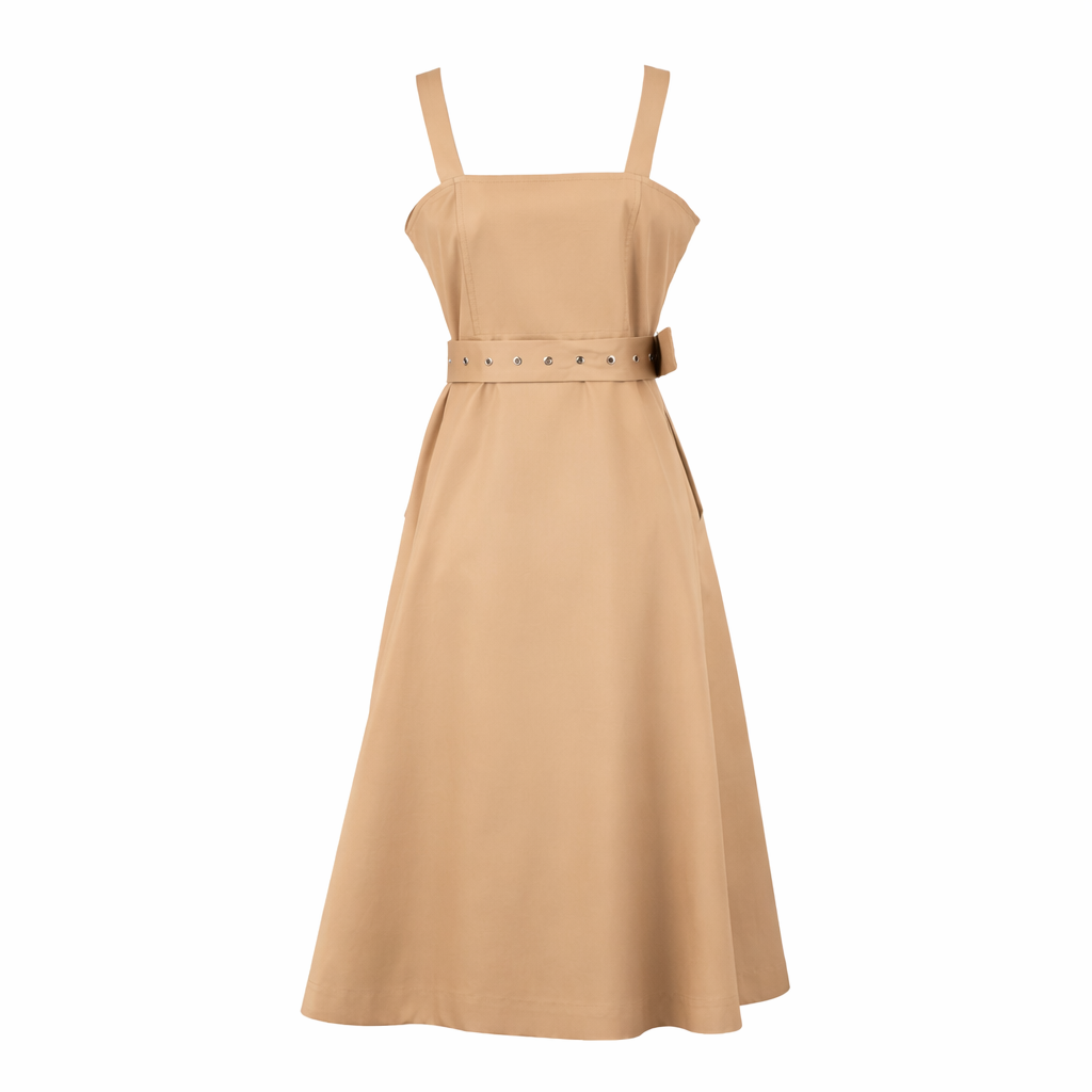 Lubbock Beige Trench-Style Midi Dress - Chic Utility Design